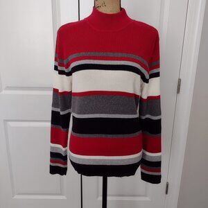 Croft & Barrow Mock Neck Red Black White Sweater Large